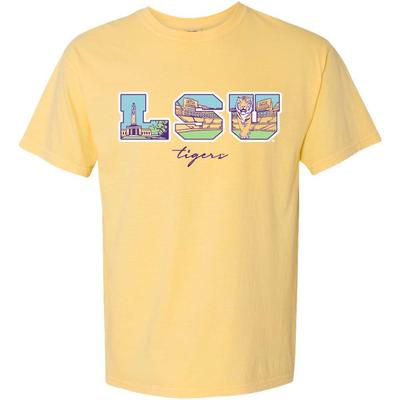 LSU Campus Fill Letters Comfort Colors Tee