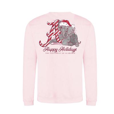 Alabama Festive Elephant Holiday Fleece Crew BABY_PINK