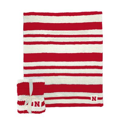 Nebraska Logo Brands Cableknit Stripe Blanket