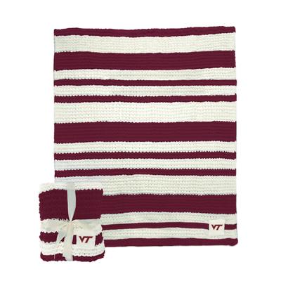 Virginia Tech Logo Brands Cableknit Stripe Blanket