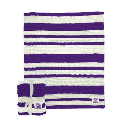 LSU Logo Brands Cableknit Stripe Blanket