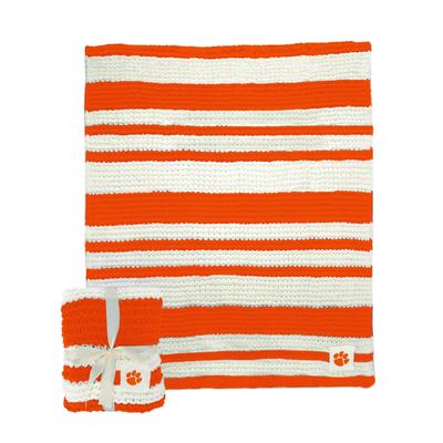 Clemson Logo Brands Cableknit Stripe Blanket