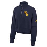  West Virginia Nike Women's Crop Retro Fleece 1/4 Zip