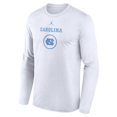 UNC Jordan Brand Courtside Dri-Fit Practice Long Sleeve Tee WHITE