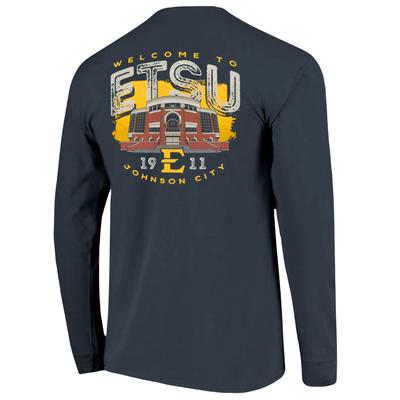 ETSU Image One Grunge Arch Building Comfort Colors Long Sleeve Tee