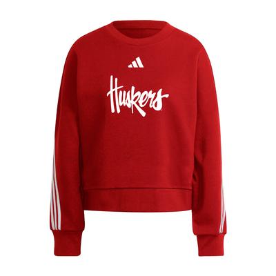 Nebraska Adidas Women's 3 Stripe Huskers Logo Crew