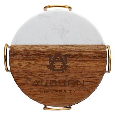 Auburn Marble and Acacia Wood Coaster Set