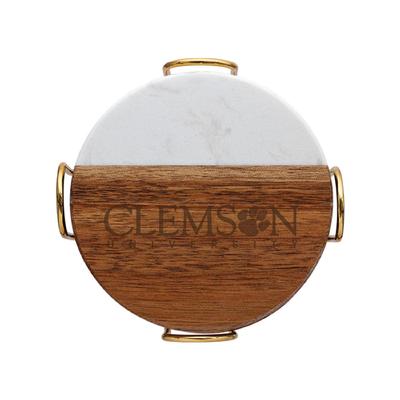 Clemson Marble and Acacia Wood Coaster Set