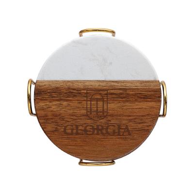 Georgia Marble and Acacia Wood Coaster Set