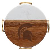  Michigan State Marble And Acacia Wood Coaster Set