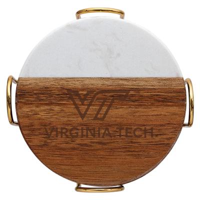 Virginia Tech Marble and Acacia Wood Coaster Set