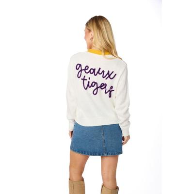 LSU Stewart Simmons The Glitter Script Cardigan