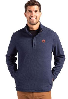 Auburn Cutter & Buck Hunts Point Textured Fleece Snap Pullover