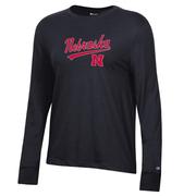  Nebraska Champion Women's Core Script Long Sleeve Tee