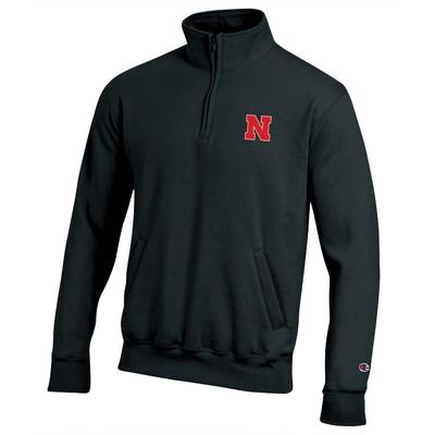 Nebraska Champion Embroidered Fleece 1/4 Zip BLACK