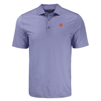 Clemson Cutter & Buck Pike Eco Shadow Check Print Polo