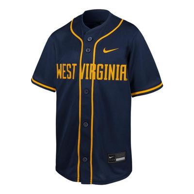 West Virginia Nike YOUTH Full Button Baseball Jersey