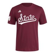  Mississippi State Adidas Baseball Script Fresh Tee