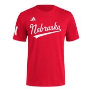  Nebraska Adidas Baseball Script Fresh Tee