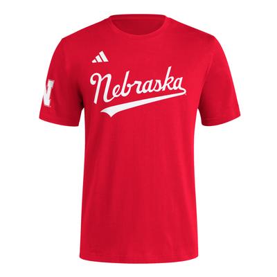 Nebraska Adidas Baseball Script Fresh Tee