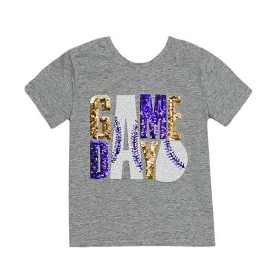 Purple and Gold Kids Glitter Gameday Tee