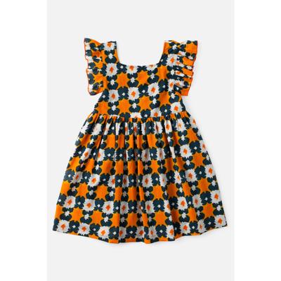 Briton Court Navy and Orange Kids Maya Tie with Pockets Dress