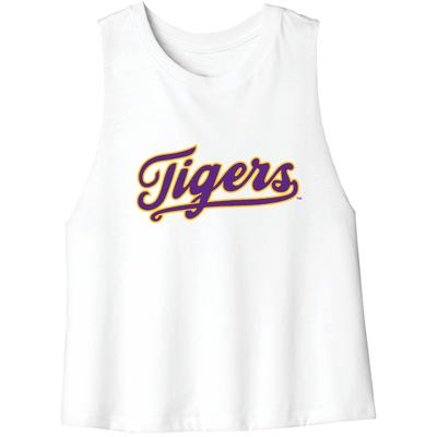 LSU Tiger Script Cropped Racer Back Tank Top