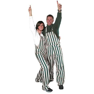 Green and White Adult Game Bibs Striped Overalls