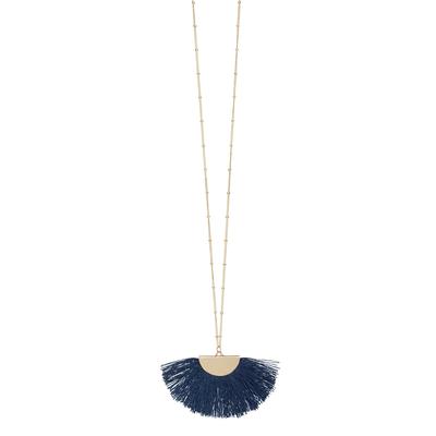 Navy Gold Fan Tassel Necklace