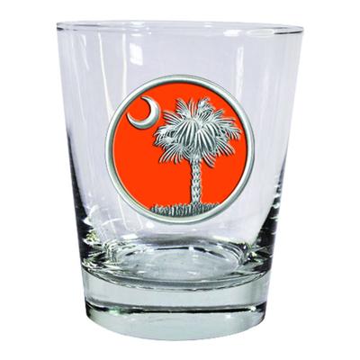 State of South Carolina Heritage Pewter Palmetto Emblem Rocks Glass