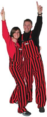 Red And Black Adult Game Bibs Striped Overalls