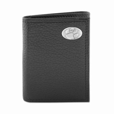 Clemson Zep-Pro Black Leather Concho Trifold Wallet
