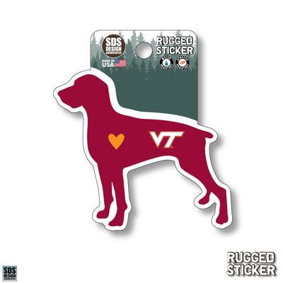 Virginia Tech Seasons Designs Dog with Heart Rugged Sticker