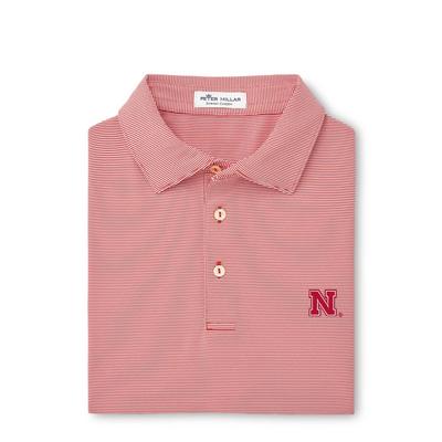 Nebraska Peter Millar Jubilee Stripe Stretch Jersey Polo RED/RED