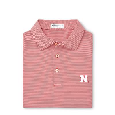 Nebraska Peter Millar Jubilee Stripe Stretch Jersey Polo RED/WHITE