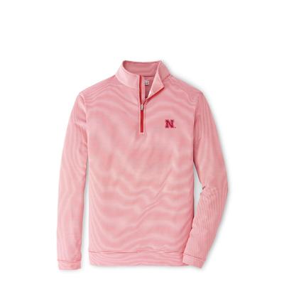 Nebraska Peter Millar Perth Mini Stripe Stretch 1/4 Zip Pullover RED/RED