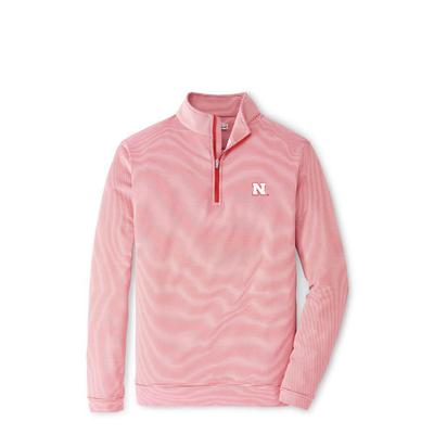 Nebraska Peter Millar Perth Mini Stripe Stretch 1/4 Zip Pullover RED/WHITE