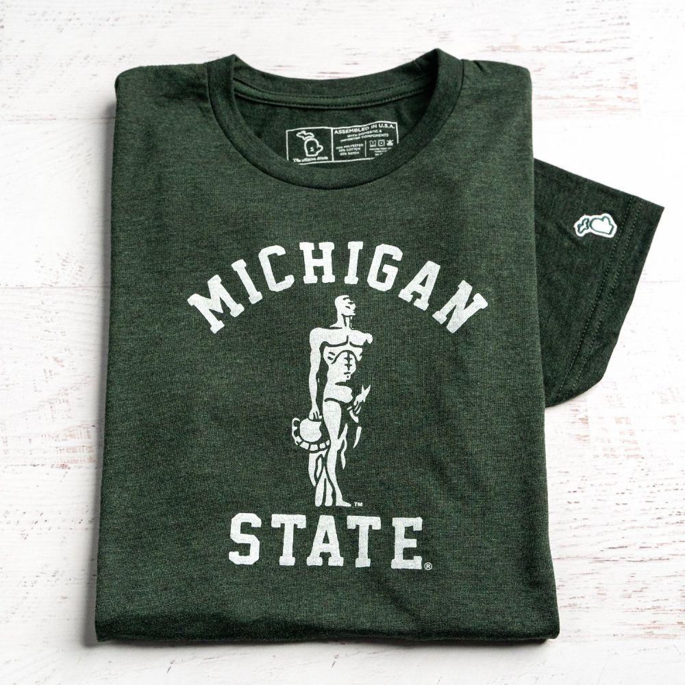 Spartans Michigan State Mitten Sparty Statue Short Sleeve Tee Alumni Hall