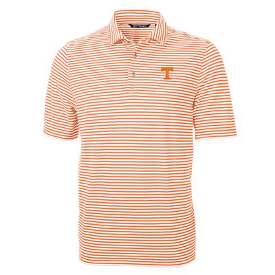 Tennessee Cutter & Buck Striped Virtue Eco Pique Polo ORANGE_BURST