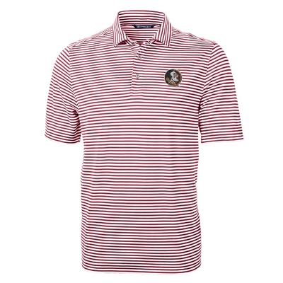 Florida State Cutter & Buck Striped Virtue Eco Pique Polo CHUTNEY