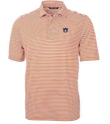 Auburn Cutter & Buck Striped Virtue Eco Pique Polo ORANGE