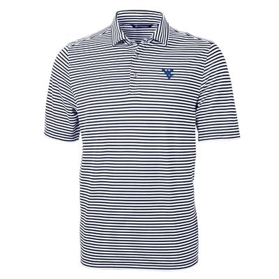 West Virginia Cutter & Buck Striped Virtue Eco Pique Polo NAVY