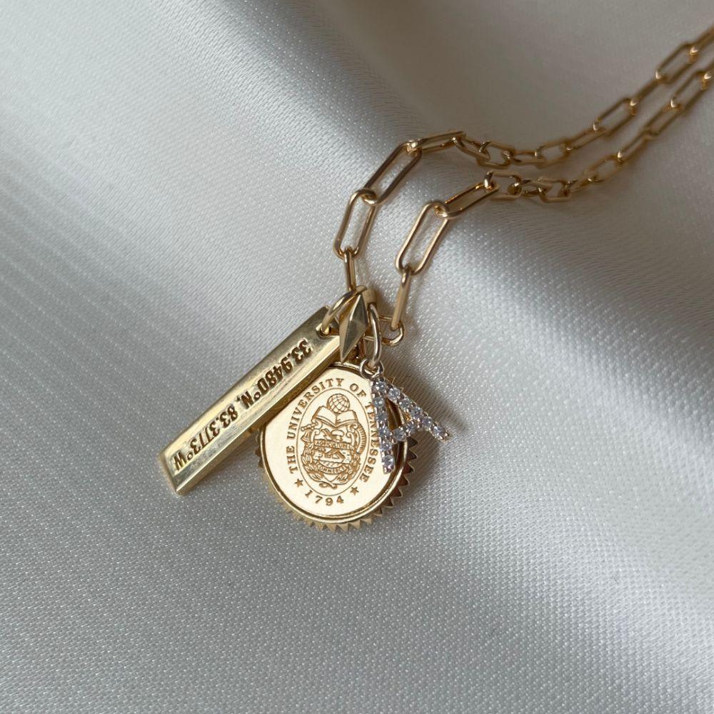 Louisiana Tech Sunburst Necklace 14K Gold / Front Engraving