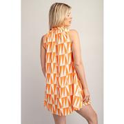 Women's Orange Ruffle Neck Sleeveless printed Mini Dress