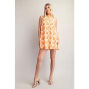 Women's Orange Ruffle Neck Sleeveless printed Mini Dress